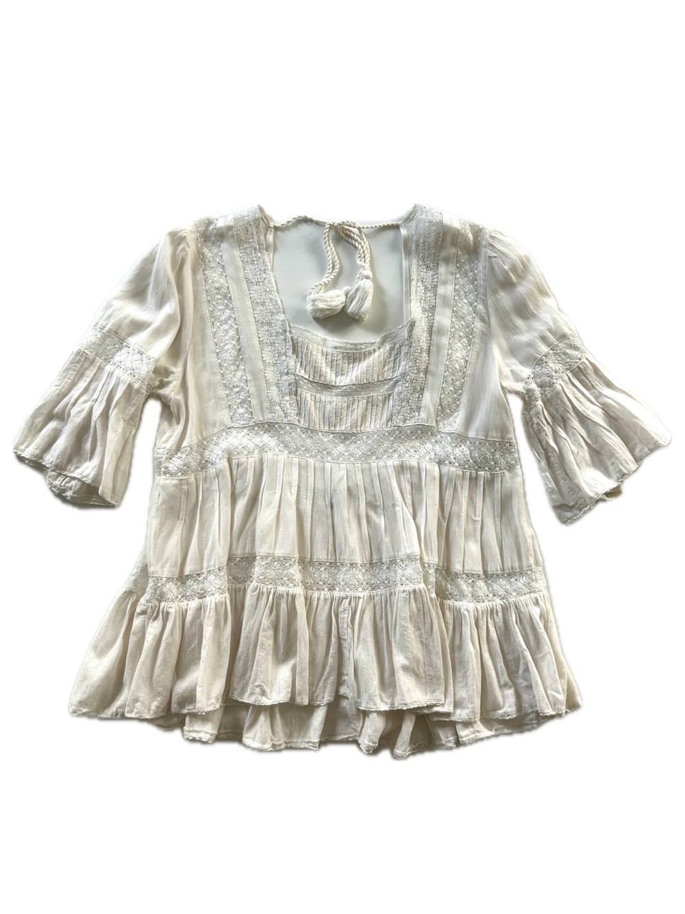 Free People Ivory Lace Trim Flowy Romantic Boho Blouse